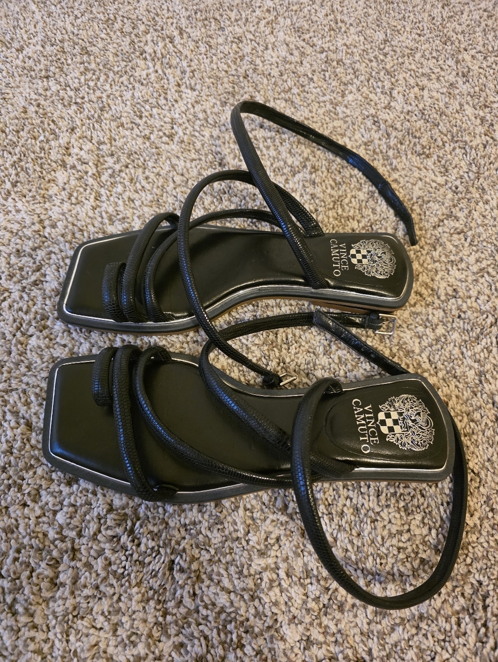 Vince Camuto Black Strappy Square-Toe Wrap Sandals Size 8.5